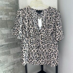 Leopard Print V-Neck Blouse Sanctuary leopard Island blouse  size extra large